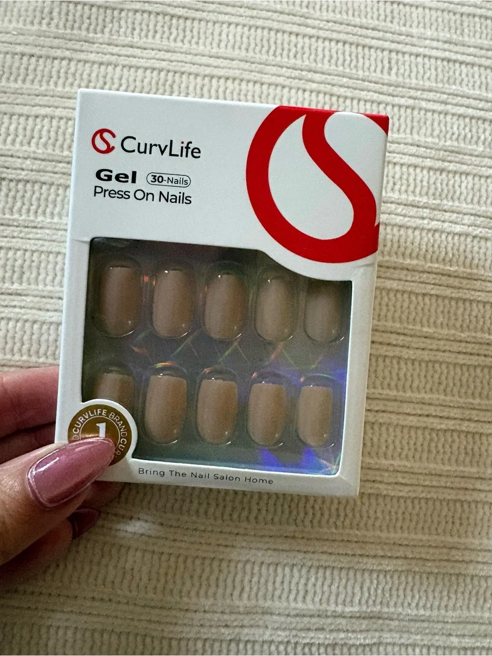 New Curvlife Gel Press On Nails - Nude Beige Set